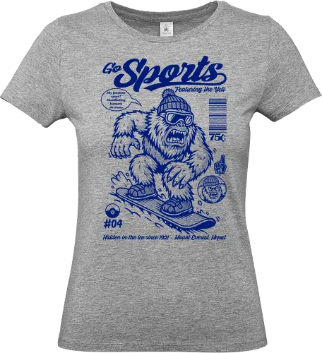 Go Sports Yeti - Yeti, abominable snowman, snowboard, Mount Everest, cryptid, snow sports, mythical creature, humorous art, adventure, retro illustration - Standard T-Shirt (Frauen)