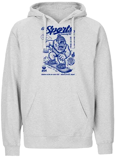 Go Sports Yeti - Yeti, abominable snowman, snowboard, Mount Everest, cryptid, snow sports, mythical creature, humorous art, adventure, retro illustration - Fairtrade Hoodie