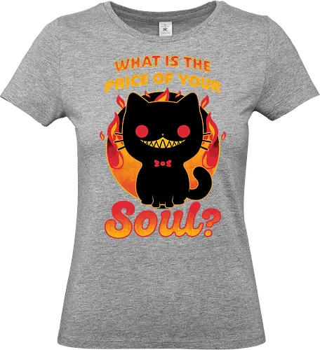 Cat Buys Souls - Cat, Black, Black Cat, Demon, Devil, Creepy, Fluffy, Pet, Sarcasm, Joke, Evil, Fire, Sinister, Soul - Standard T-Shirt (Frauen)