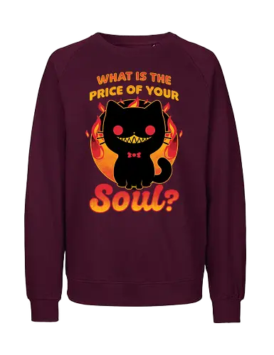 Cat Buys Souls - Cat, Black, Black Cat, Demon, Devil, Creepy, Fluffy, Pet, Sarcasm, Joke, Evil, Fire, Sinister, Soul - Fairtrade Sweatshirt