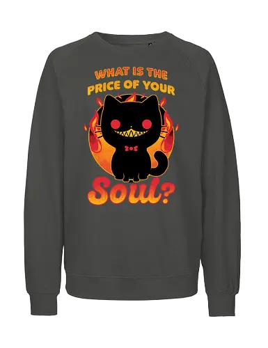 Cat Buys Souls - Cat, Black, Black Cat, Demon, Devil, Creepy, Fluffy, Pet, Sarcasm, Joke, Evil, Fire, Sinister, Soul - Fairtrade Sweatshirt
