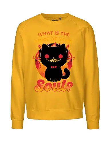 Cat Buys Souls - Cat, Black, Black Cat, Demon, Devil, Creepy, Fluffy, Pet, Sarcasm, Joke, Evil, Fire, Sinister, Soul - Fairtrade Sweatshirt