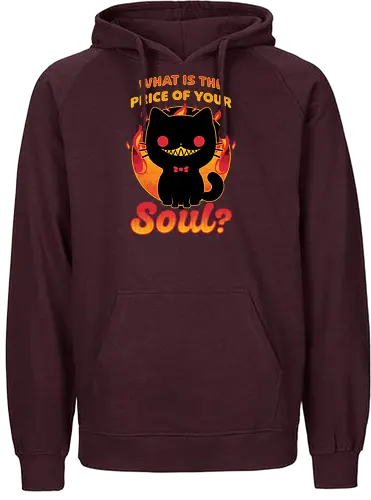 Cat Buys Souls - Cat, Black, Black Cat, Demon, Devil, Creepy, Fluffy, Pet, Sarcasm, Joke, Evil, Fire, Sinister, Soul - Fairtrade Hoodie