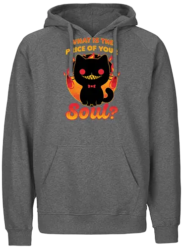 Cat Buys Souls - Cat, Black, Black Cat, Demon, Devil, Creepy, Fluffy, Pet, Sarcasm, Joke, Evil, Fire, Sinister, Soul - Fairtrade Hoodie