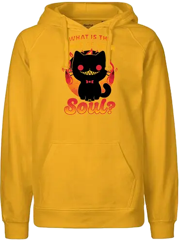 Cat Buys Souls - Cat, Black, Black Cat, Demon, Devil, Creepy, Fluffy, Pet, Sarcasm, Joke, Evil, Fire, Sinister, Soul - Fairtrade Hoodie