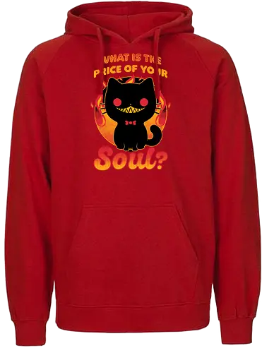 Cat Buys Souls - Cat, Black, Black Cat, Demon, Devil, Creepy, Fluffy, Pet, Sarcasm, Joke, Evil, Fire, Sinister, Soul - Fairtrade Hoodie