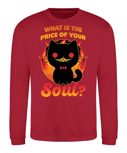 Cat Buys Souls - Cat, Black, Black Cat, Demon, Devil, Creepy, Fluffy, Pet, Sarcasm, Joke, Evil, Fire, Sinister, Soul - Sweatshirt