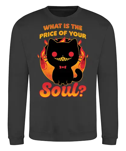 Cat Buys Souls - Cat, Black, Black Cat, Demon, Devil, Creepy, Fluffy, Pet, Sarcasm, Joke, Evil, Fire, Sinister, Soul - Sweatshirt