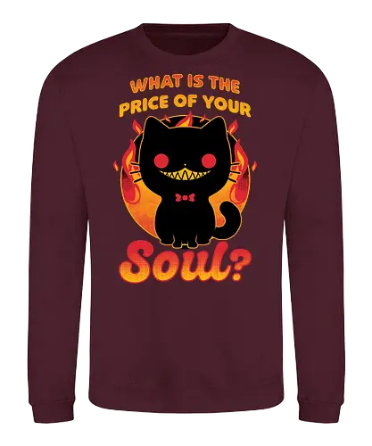Cat Buys Souls - Cat, Black, Black Cat, Demon, Devil, Creepy, Fluffy, Pet, Sarcasm, Joke, Evil, Fire, Sinister, Soul - Sweatshirt