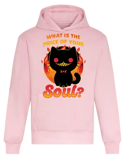 Cat Buys Souls - Cat, Black, Black Cat, Demon, Devil, Creepy, Fluffy, Pet, Sarcasm, Joke, Evil, Fire, Sinister, Soul - Heavyweight Hoodie