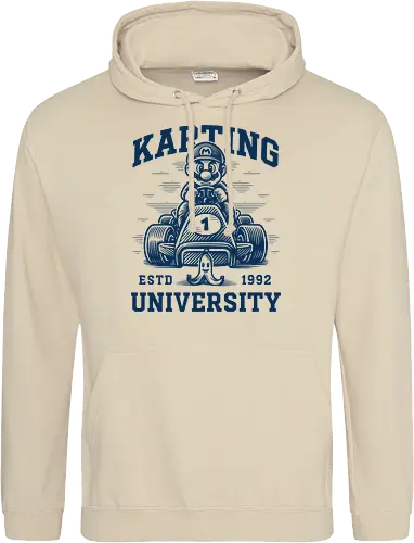 Karting University - mario kart, kart, karting, video games, video game, game, gaming, university, college, academy, drive, driving, fun, funny, banana peel, retro, retrogaming, retro gaming, vintage, vintage look, blue shell, go kart, race, racing, speed - Standard Hoodie