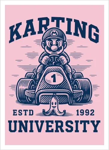 Karting University - mario kart, kart, karting, video games, video game, game, gaming, university, college, academy, drive, driving, fun, funny, banana peel, retro, retrogaming, retro gaming, vintage, vintage look, blue shell, go kart, race, racing, speed - Kunstdruck