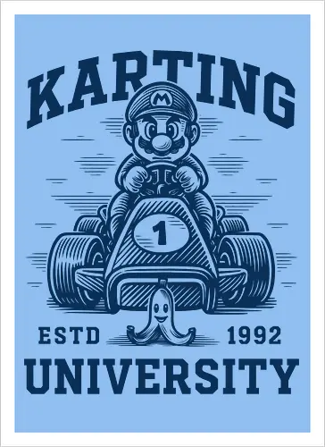 Karting University - mario kart, kart, karting, video games, video game, game, gaming, university, college, academy, drive, driving, fun, funny, banana peel, retro, retrogaming, retro gaming, vintage, vintage look, blue shell, go kart, race, racing, speed - Kunstdruck