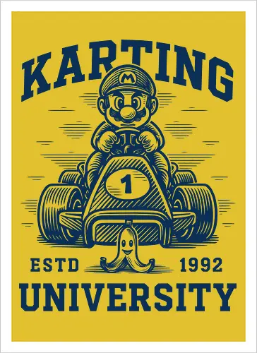 Karting University - mario kart, kart, karting, video games, video game, game, gaming, university, college, academy, drive, driving, fun, funny, banana peel, retro, retrogaming, retro gaming, vintage, vintage look, blue shell, go kart, race, racing, speed - Kunstdruck
