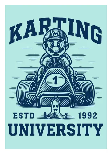 Karting University - mario kart, kart, karting, video games, video game, game, gaming, university, college, academy, drive, driving, fun, funny, banana peel, retro, retrogaming, retro gaming, vintage, vintage look, blue shell, go kart, race, racing, speed - Kunstdruck