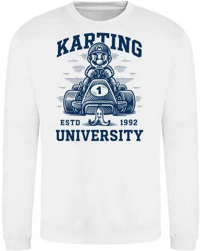 Karting University - mario kart, kart, karting, video games, video game, game, gaming, university, college, academy, drive, driving, fun, funny, banana peel, retro, retrogaming, retro gaming, vintage, vintage look, blue shell, go kart, race, racing, speed - Sweatshirt