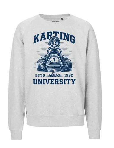 Karting University - mario kart, kart, karting, video games, video game, game, gaming, university, college, academy, drive, driving, fun, funny, banana peel, retro, retrogaming, retro gaming, vintage, vintage look, blue shell, go kart, race, racing, speed - Fairtrade Sweatshirt