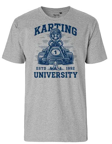 Karting University - mario kart, kart, karting, video games, video game, game, gaming, university, college, academy, drive, driving, fun, funny, banana peel, retro, retrogaming, retro gaming, vintage, vintage look, blue shell, go kart, race, racing, speed - Fairtrade T-Shirt