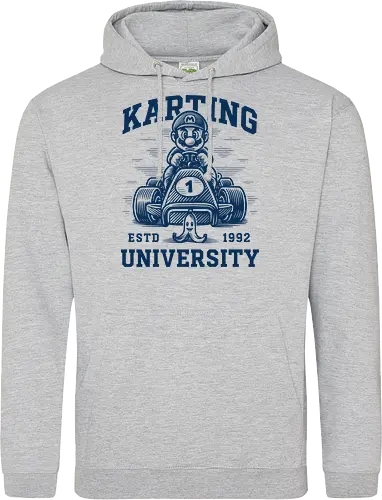 Karting University - mario kart, kart, karting, video games, video game, game, gaming, university, college, academy, drive, driving, fun, funny, banana peel, retro, retrogaming, retro gaming, vintage, vintage look, blue shell, go kart, race, racing, speed - Standard Hoodie