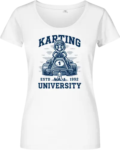 Karting University - mario kart, kart, karting, video games, video game, game, gaming, university, college, academy, drive, driving, fun, funny, banana peel, retro, retrogaming, retro gaming, vintage, vintage look, blue shell, go kart, race, racing, speed - Damen T-Shirt
