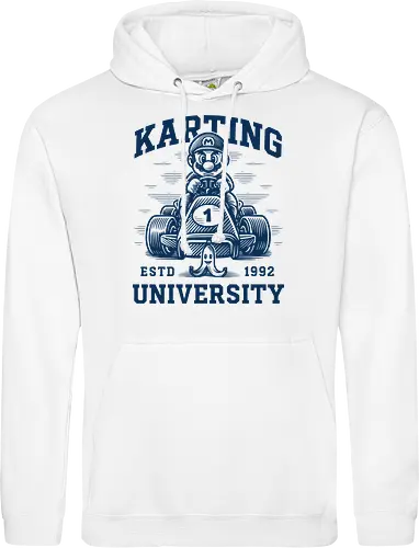 Karting University - mario kart, kart, karting, video games, video game, game, gaming, university, college, academy, drive, driving, fun, funny, banana peel, retro, retrogaming, retro gaming, vintage, vintage look, blue shell, go kart, race, racing, speed - Standard Hoodie