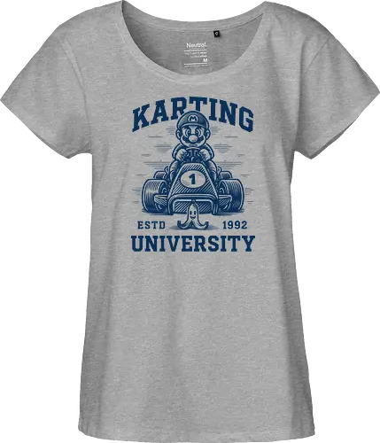 Karting University - mario kart, kart, karting, video games, video game, game, gaming, university, college, academy, drive, driving, fun, funny, banana peel, retro, retrogaming, retro gaming, vintage, vintage look, blue shell, go kart, race, racing, speed - Fairtrade Girl Shirt