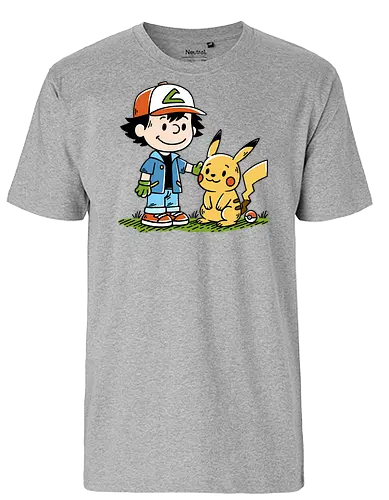 Strong Friendship - pocket monsters, monster, trainer, ash, cute, friends, friendship, nostalgia, retro, vintage, peanuts, mashup, mash up, fun, funny, humor, 90s, 1900s, anime, manga, video games, game, gaming, gamer - Fairtrade T-Shirt
