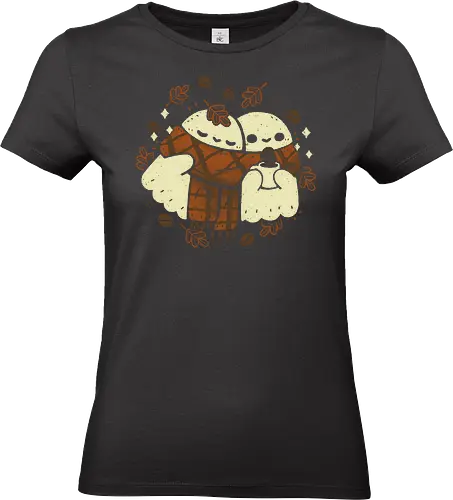 Autumn Vibes Cute Ghosts - cute ghost, cozy, coffee, autumn, fall, warm, scarf, love, friends, kawaii ghost, spooky cute, winter, cold, autumn leaves, xmorfina - Standard T-Shirt (Frauen)