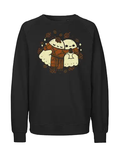 Autumn Vibes Cute Ghosts - cute ghost, cozy, coffee, autumn, fall, warm, scarf, love, friends, kawaii ghost, spooky cute, winter, cold, autumn leaves, xmorfina - Fairtrade Sweatshirt