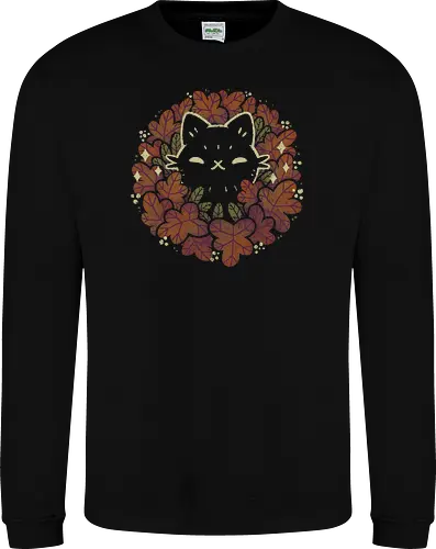 Cute Black Cat in Autumn Leaves Wreath