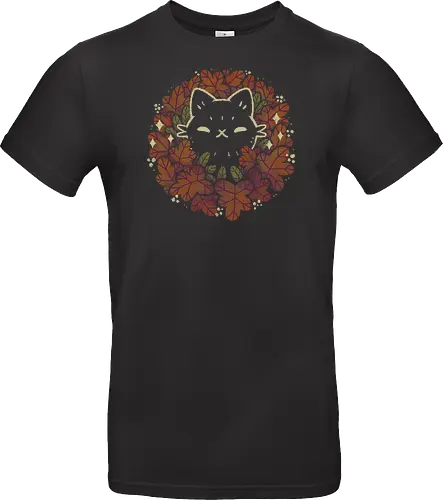 Cute Black Cat in Autumn Leaves Wreath