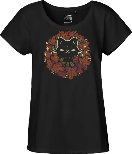 Cute Black Cat in Autumn Leaves Wreath