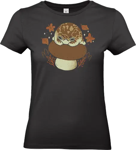 Cute Rain Frog in Autumn - angry, xmorfina, cute rain frog, rain frog, autumn, grumpy, leaves, frog, breviceps, autumn vibes, fall, mushroom, kawaii, bad, nature - Standard T-Shirt (Frauen)