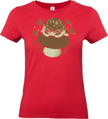 Cute Rain Frog in Autumn - angry, xmorfina, cute rain frog, rain frog, autumn, grumpy, leaves, frog, breviceps, autumn vibes, fall, mushroom, kawaii, bad, nature - Standard T-Shirt (Frauen)