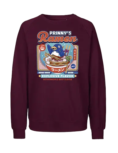 Prinny Dood Ramen Vintage - disgaea, prinny, etna, laharl, valvatorez, usalia, king krichevskoy, pirilika, suisen, dood, phantom brave, video game, gaming, gamer, ramen - Fairtrade Sweatshirt