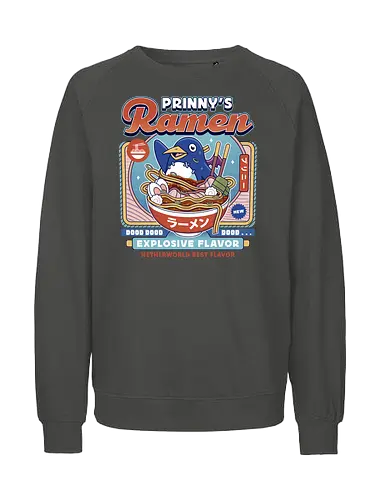 Prinny Dood Ramen Vintage - disgaea, prinny, etna, laharl, valvatorez, usalia, king krichevskoy, pirilika, suisen, dood, phantom brave, video game, gaming, gamer, ramen - Fairtrade Sweatshirt