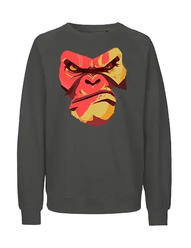 Gorilla Ungezähmt und Wild - urban streetwear, gorilla shirt, power shirt, rohe energie, wildes design, kraftvoller look, statement shirt, rote akzente, street style, wild and free, männer streetwear, frauen streetwear, unisex fashion, rebellischer look, geschenk für rebellen, für selbstbewusste menschen, outfit mit aussage, urban fashion lovers, stylische geschenke, gorilla motiv, tierisches design, rote farbtöne, urban art, edgy shirt, eye catcher shirt, raw power look, künstlerisches t shirt - Fairtrade Sweatshirt