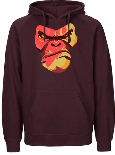 Gorilla Ungezähmt und Wild - urban streetwear, gorilla shirt, power shirt, rohe energie, wildes design, kraftvoller look, statement shirt, rote akzente, street style, wild and free, männer streetwear, frauen streetwear, unisex fashion, rebellischer look, geschenk für rebellen, für selbstbewusste menschen, outfit mit aussage, urban fashion lovers, stylische geschenke, gorilla motiv, tierisches design, rote farbtöne, urban art, edgy shirt, eye catcher shirt, raw power look, künstlerisches t shirt - Fairtrade Hoodie