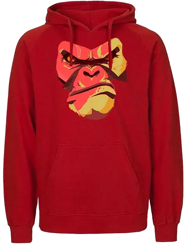Gorilla Ungezähmt und Wild - urban streetwear, gorilla shirt, power shirt, rohe energie, wildes design, kraftvoller look, statement shirt, rote akzente, street style, wild and free, männer streetwear, frauen streetwear, unisex fashion, rebellischer look, geschenk für rebellen, für selbstbewusste menschen, outfit mit aussage, urban fashion lovers, stylische geschenke, gorilla motiv, tierisches design, rote farbtöne, urban art, edgy shirt, eye catcher shirt, raw power look, künstlerisches t shirt - Fairtrade Hoodie