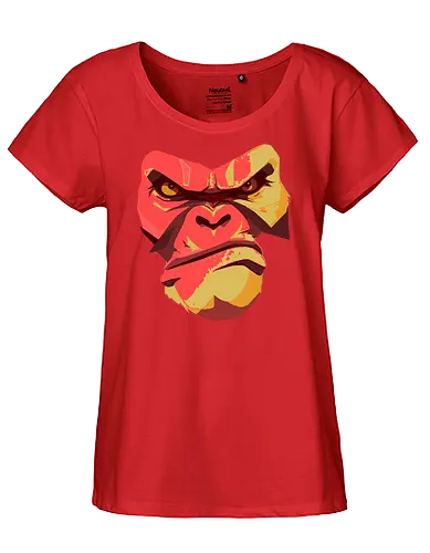 Gorilla Ungezähmt und Wild - urban streetwear, gorilla shirt, power shirt, rohe energie, wildes design, kraftvoller look, statement shirt, rote akzente, street style, wild and free, männer streetwear, frauen streetwear, unisex fashion, rebellischer look, geschenk für rebellen, für selbstbewusste menschen, outfit mit aussage, urban fashion lovers, stylische geschenke, gorilla motiv, tierisches design, rote farbtöne, urban art, edgy shirt, eye catcher shirt, raw power look, künstlerisches t shirt - Fairtrade Girl Shirt