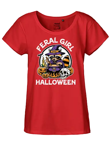 Feral Girl Halloween - raccoon, cauldron, witch, halloween, pumpkins, skull, spooky, costume, magic, potion - Fairtrade Girl Shirt