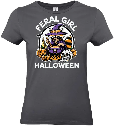 Feral Girl Halloween - raccoon, cauldron, witch, halloween, pumpkins, skull, spooky, costume, magic, potion - Standard T-Shirt (Frauen)