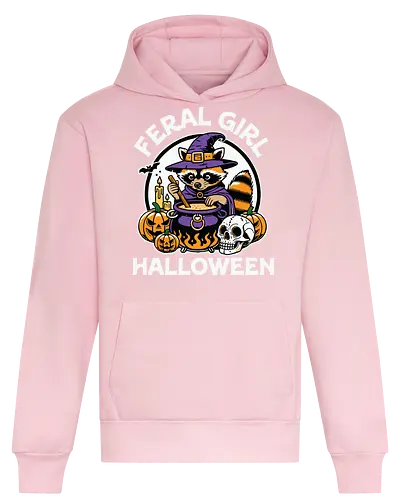 Feral Girl Halloween - raccoon, cauldron, witch, halloween, pumpkins, skull, spooky, costume, magic, potion - Heavyweight Hoodie