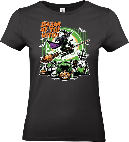 Season of the witch - witch, halloween, broomstick, cauldron, graveyard, pumpkin, skull, tombstone, spooky, moon - Standard T-Shirt (Frauen)