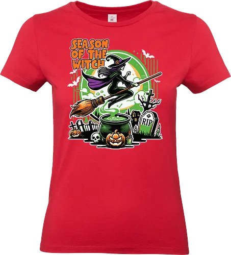 Season of the witch - witch, halloween, broomstick, cauldron, graveyard, pumpkin, skull, tombstone, spooky, moon - Standard T-Shirt (Frauen)