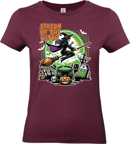 Season of the witch - witch, halloween, broomstick, cauldron, graveyard, pumpkin, skull, tombstone, spooky, moon - Standard T-Shirt (Frauen)