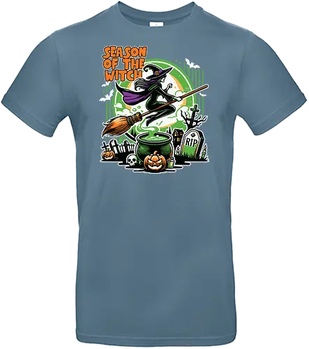 Season of the witch - witch, halloween, broomstick, cauldron, graveyard, pumpkin, skull, tombstone, spooky, moon - Standard T-Shirt
