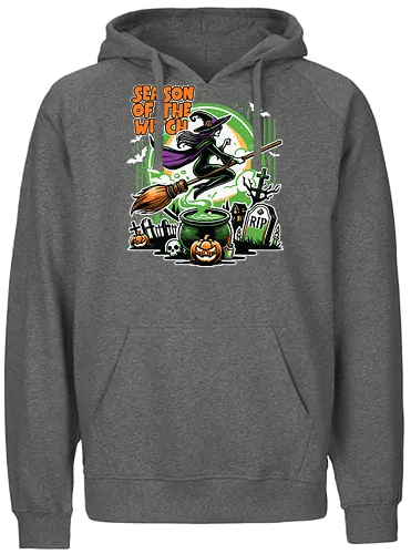 Season of the witch - witch, halloween, broomstick, cauldron, graveyard, pumpkin, skull, tombstone, spooky, moon - Fairtrade Hoodie