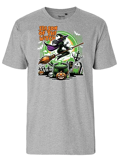 Season of the witch - witch, halloween, broomstick, cauldron, graveyard, pumpkin, skull, tombstone, spooky, moon - Fairtrade T-Shirt