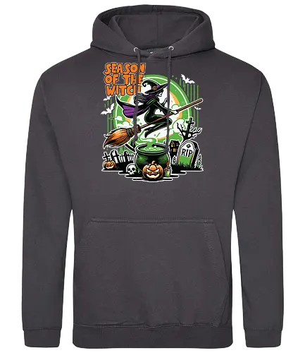 Season of the witch - witch, halloween, broomstick, cauldron, graveyard, pumpkin, skull, tombstone, spooky, moon - Standard Hoodie